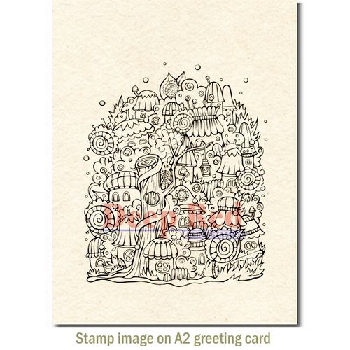 Deep Red Stamps - Cling Mounted Rubber Stamp - Elf Village