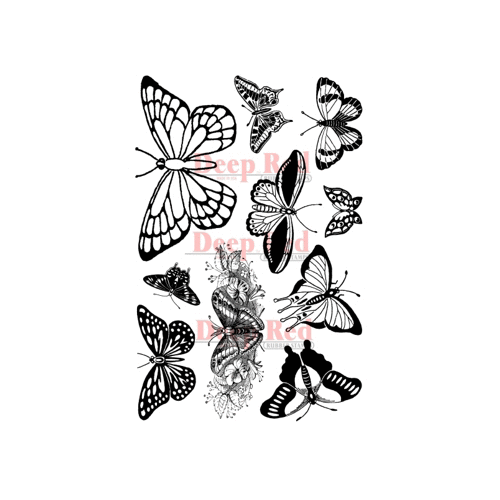 Deep Red Stamps - Cling Mounted Rubber Stamp - Butterflies