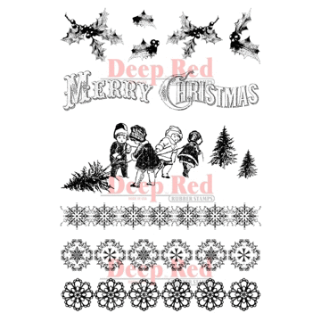 Deep Red Stamps - Cling Mounted Rubber Stamp - Christmas Holly Borders
