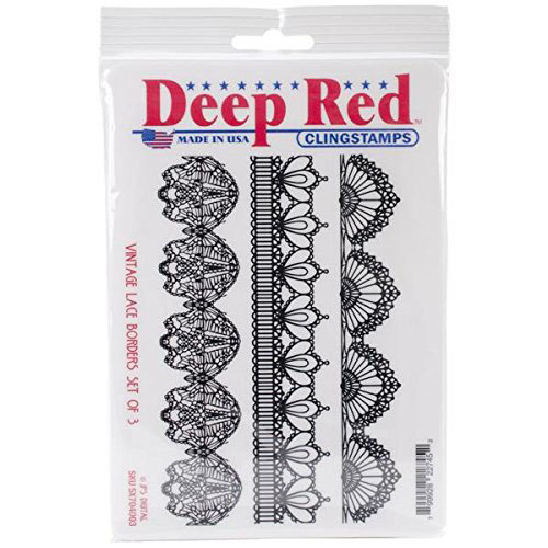 Deep Red Stamps - Cling Mounted Rubber Stamp - Vintage Lace Borders  of 3s