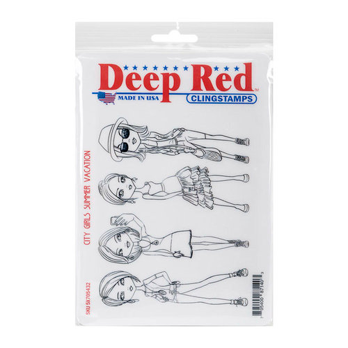 Deep Red Stamps - Cling Mounted Rubber Stamp - City Girls Summer Vacation