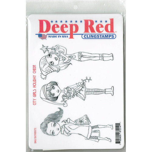 Deep Red Stamps - Christmas - Cling Mounted Rubber Stamp - City Girls Holiday Cheer