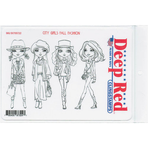 Deep Red Stamps - Cling Mounted Rubber Stamp - City Girls Fall Fashions