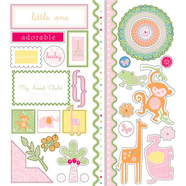 Deja Views - C-Thru - Little Yellow Bicycle - Baby Safari Girl Collection - Glitter Cardstock Stickers - Favorite Pieces