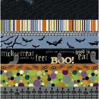 Deja Views - C-Thru - Little Yellow Bicycle - Booville Collection - Halloween - 12 x 12 Paper with Glitter Accents - Collage Stripe