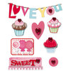 Deja Views - C-Thru - Little Yellow Bicycle - Cupcake Love Collection - Dimensional Stickers with Glitter and Jewel Accents