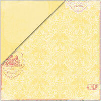 Deja Views - C-Thru - Little Yellow Bicycle - Clothesline Collection - 12 x 12 Double Sided Paper - Canary Damask, CLEARANCE
