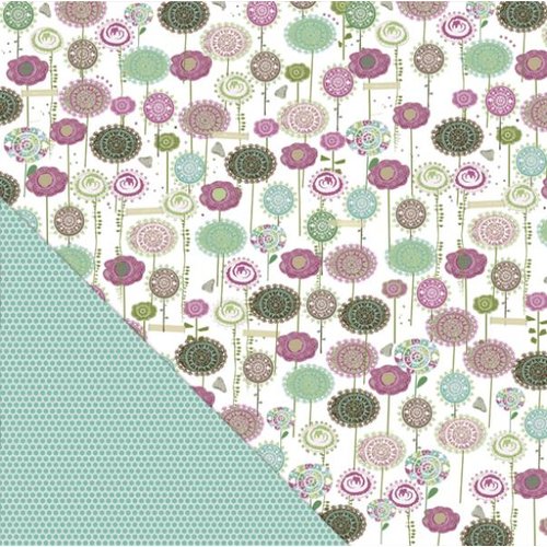 Little Yellow Bicycle - Fern and Forest Girl Collection - 12 x 12 Double Sided Paper - Field of Flowers