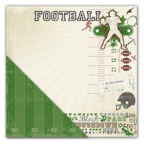 Deja Views - C-Thru - Little Yellow Bicycle - Get Your Game One Collection - 12 x 12 Double Sided Textured Paper - Football Collage