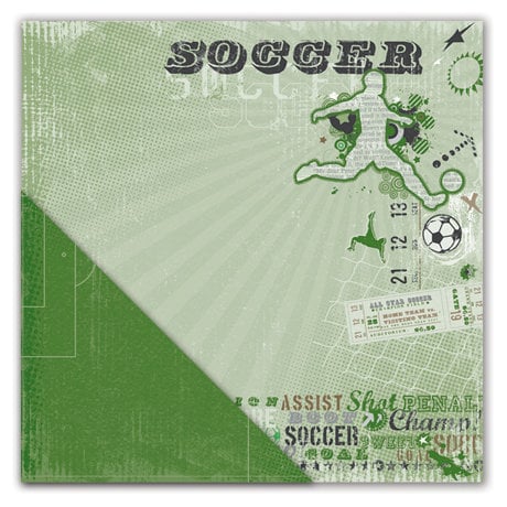 Deja Views - C-Thru - Little Yellow Bicycle - Get Your Game One Collection - 12 x 12 Double Sided Textured Paper - Soccer Collage