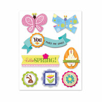 Deja Views - C-Thru - Little Yellow Bicycle - Hello Spring Collection - Dimensional Stickers with Glitter Accents