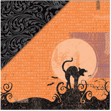 Deja Views - C-Thru - Little Yellow Bicycle - Frightful Collection - Halloween - 12 x 12 Double Sided Glitter Paper - Black Cat, CLEARANCE