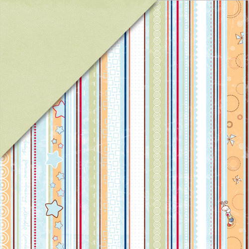 Deja Views - C-Thru - Little Yellow Bicycle - Snugglebug Collection - 12 x 12 Double Sided Paper - Boy Stripe