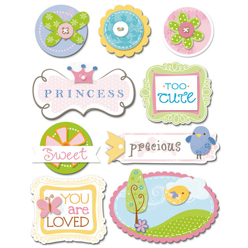 Deja Views - C-Thru - Little Yellow Bicycle - Tiny Princess Collection - Dimensional Stickers with Button and Glitter Accents