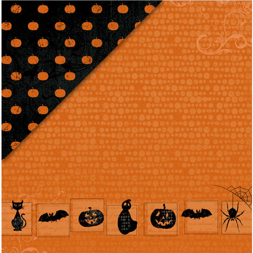 Deja Views - C-Thru - Little Yellow Bicycle - Trick or Treat Collection - Halloween - 12 x 12 Double Sided Black Metallic Paper - Blocks, CLEARANCE