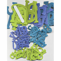 Die Cuts With A View - Chip Chatter Alphabet Kit - 152 Pieces - Small and Large Lowercase - Ocean - Lime Green, Blueberry and Aqua, BRAND NEW