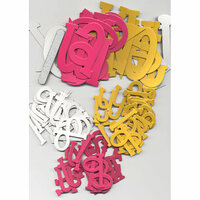 Die Cuts With A View - Chip Chatter Alphabet- 152 Pieces - Small and Large Lowercase - Carnival - Fuscia, Yellow and White