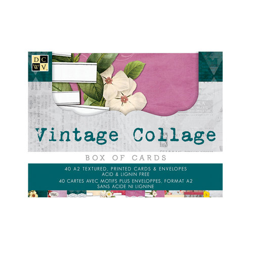 Die Cuts with a View - Box of Cards - Textured Cards and Envelopes - The Vintage Collage - A2 Size