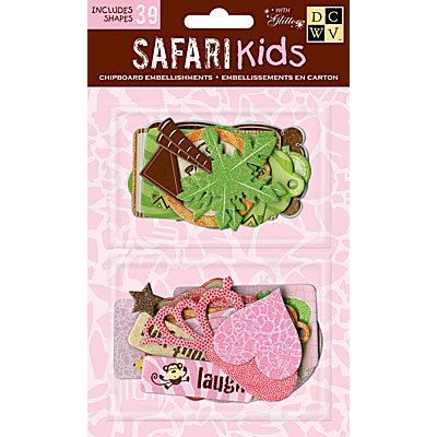 Die Cuts with a View - Safari Kids Collection - Chipboard Pieces with Glitter Accents - Girl Shapes
