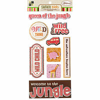 Die Cuts with a View - Safari Kids Collection - 3 Dimensional Stickers with Glitter Accents - Girl Sayings