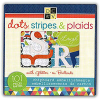 Die Cuts with a View - The Dots Stripes and Plaids Collection - Glittered Chipboard Box of Embellishment Pieces