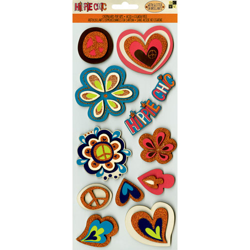 Die Cuts with a View - Hippie Chic Collection - Chipboard Stickers - Pop Ups with Glitter