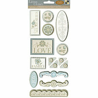 Die Cuts with a View - Linen Closet Collection - 3 Dimensional Chipboard Stickers with Glitter Accents - Words and Icons, CLEARANCE