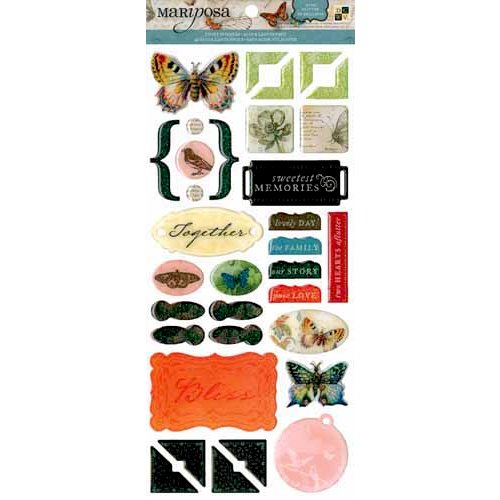 Die Cuts with a View - The Mariposa Collection - Epoxy Sticker with Glitter Accents- Icons