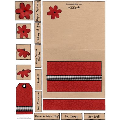 E-Cuts Cards (Download and Print) Red Country Flowers