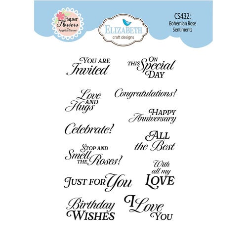Elizabeth Craft Designs - Bohemian Rose Collection - Clear Photopolymer Stamps - Bohemian Rose Sentiments