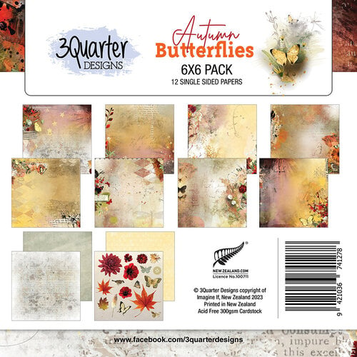 3Quarter Designs - Autumn Butterfly Collection - 6 x 6 Paper Pack