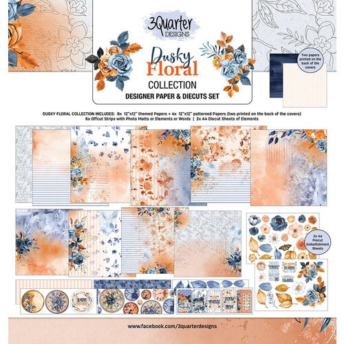 3Quarter Designs - Dusky Floral Collection - 12 x 12 Paper Pack