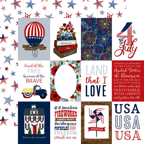 Echo Park - America The Beautiful Collection - 12 x 12 Double Sided Paper - 3 x 4 Journaling Cards