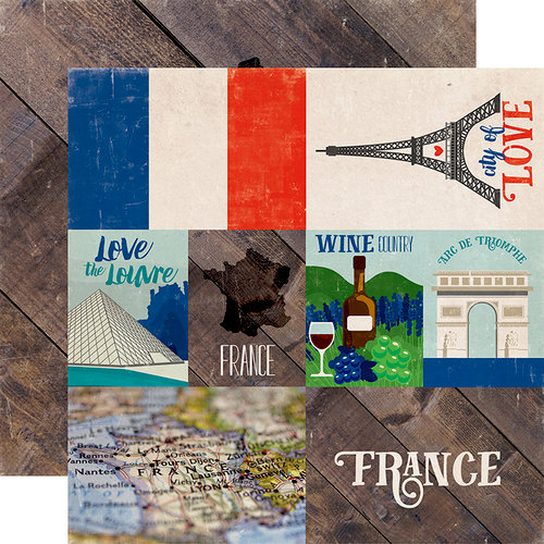 Echo Park - Around The World Collection - 12 x 12 Double Sided Paper - France