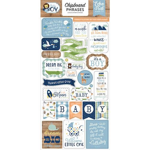 Echo Park - Baby Boy Collection - Chipboard Stickers - Phrases