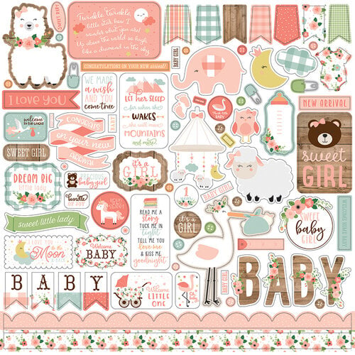 Echo Park - Baby Girl Collection - 12 x 12 Cardstock Stickers - Elements