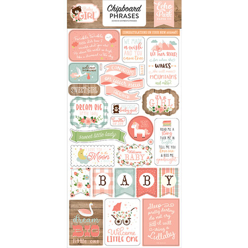 Echo Park - Baby Girl Collection - Chipboard Stickers - Phrases