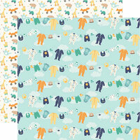 Echo Park - Hello Baby Boy Collection - 12 x 12 Double Sided Paper - Boy Clothesline