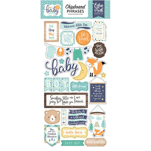 Echo Park - Hello Baby Boy Collection - Chipboard Stickers - Phrases
