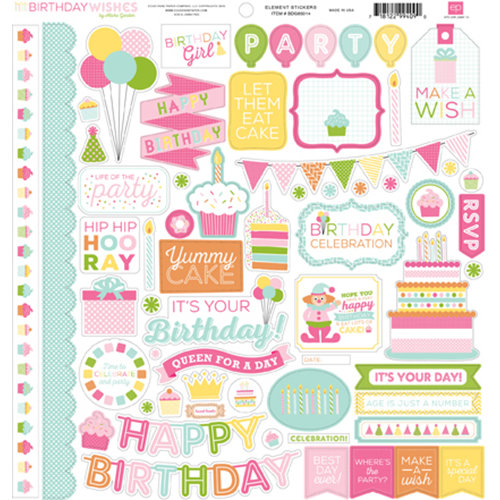 Echo Park - Birthday Collection - Girl - 12 x 12 Cardstock Stickers - Elements