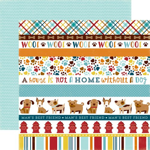Echo Park - Bark Collection - 12 x 12 Double Sided Paper - Dog Border Strips