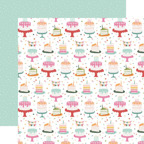 Echo Park - A Birthday Wish Girl Collection - 12 x 12 Double Sided Paper - Birthday Girl Cake