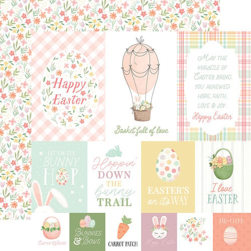 Carta Bella Paper - Here Comes Easter Collection - 12 x 12 Double Sided Paper - Easter Journaling Cards