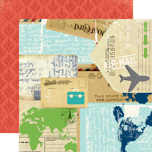 Carta Bella - Travel Stories Collection - 12 x 12 Double Sided Paper - Post Card
