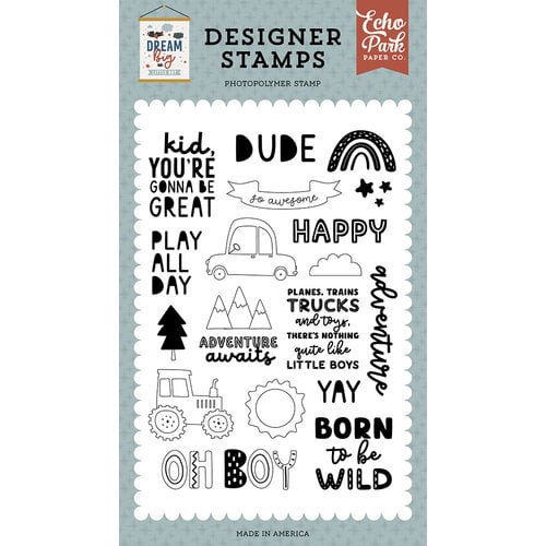 Echo Park - Dream Big Little Boy Collection - Clear Photopolymer Stamps - Tractor And Car