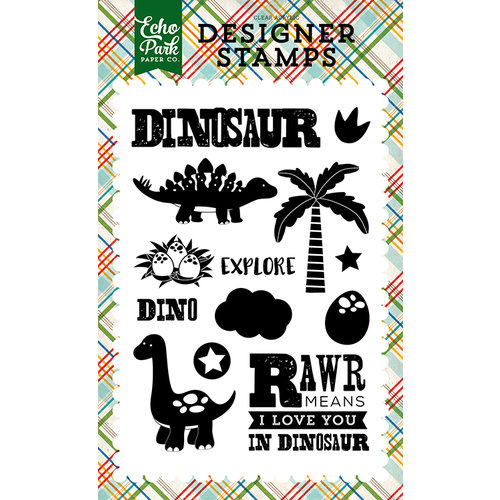 Echo Park - Dino Friends Collection - Clear Acrylic Stamps - Explore Dinosaur