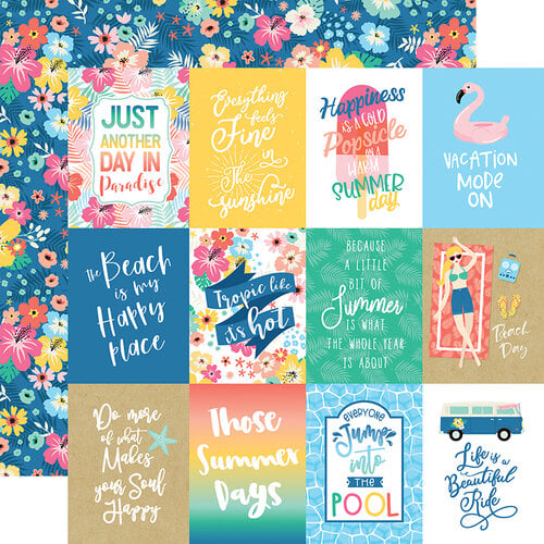 Echo Park - Dive Into Summer Collection - 12 x 12 Double Sided Paper - 3 x 4 Journaling Cards
