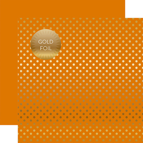 Echo Park - Dots and Stripes Collection - Autumn Gold Foil Dots - 12 x 12 Double Sided Paper with Foil Accents - Orange