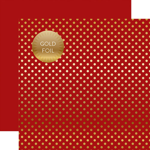 Echo Park - Dots and Stripes Collection - Autumn Gold Foil Dots - 12 x 12 Double Sided Paper with Foil Accents - Red