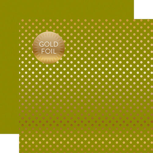 Echo Park - Dots and Stripes Collection - Autumn Gold Foil Dots - 12 x 12 Double Sided Paper with Foil Accents - Green